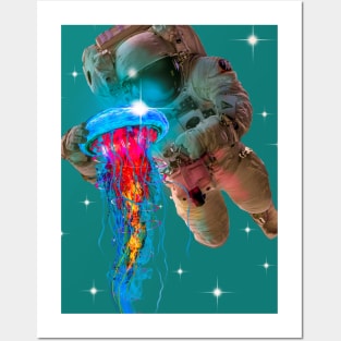 Space Jellyfish and the astronaut -Clear Background- Posters and Art